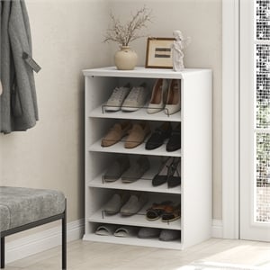 Pemberly Row 4-Tier Stackable Shoe Rack with Adjustable Angled Shelves in White