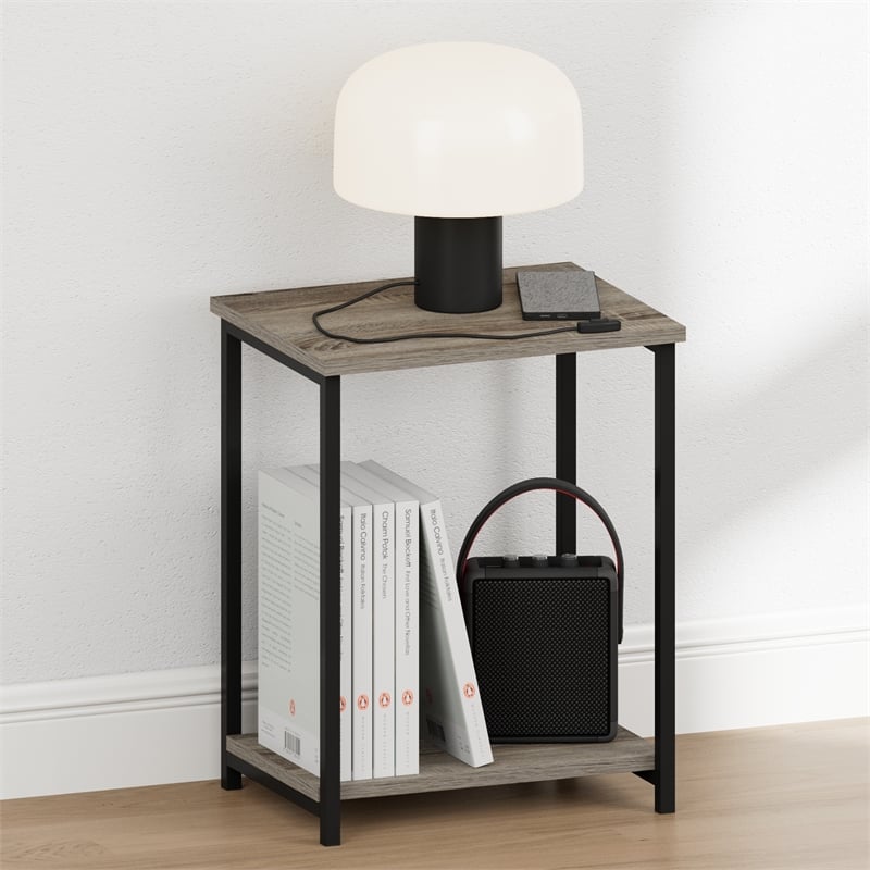 Pemberly Row 2-Tier Metal Frame Open Nightstand End Table in French Oak