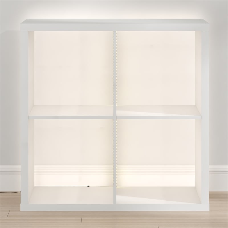 Pemberly Row LED Lights 4-Cube Reversible Extra Thick Frame Bookcase in White