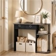 Pemberly Row 32-Inch Console Table 2 Fabric Drawers Open Shelves in French Oak