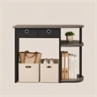 Pemberly Row 32-Inch Console Table 2 Fabric Drawers Open Shelves in French Oak