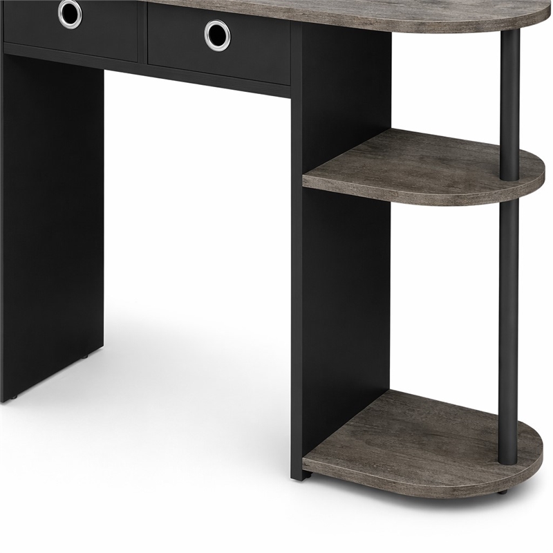 Pemberly Row 32-Inch Console Table 2 Fabric Drawers Open Shelves in French Oak