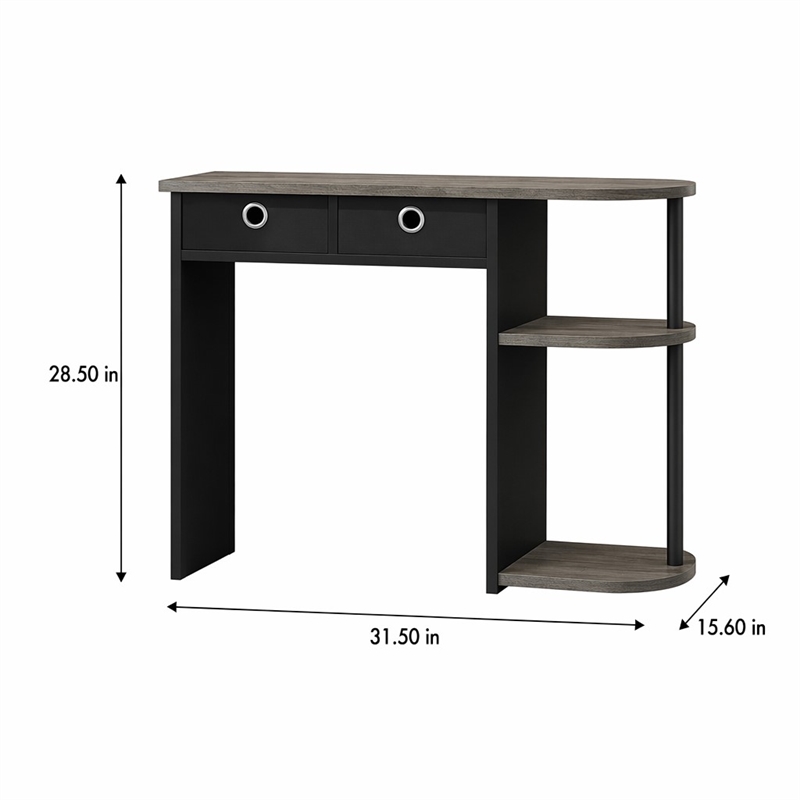 Pemberly Row 32-Inch Console Table 2 Fabric Drawers Open Shelves in French Oak
