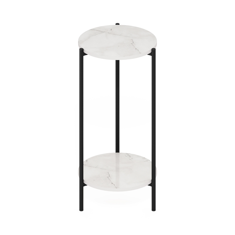 Pemberly Row 2-Tier Round Plant Stand Metal Flower Pot Stand in Marble White