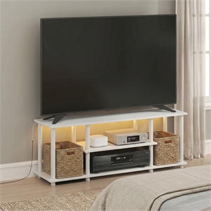 Pemberly Row 3-Tier LED No Tools TV Stand for TV up to 50 Inch in White