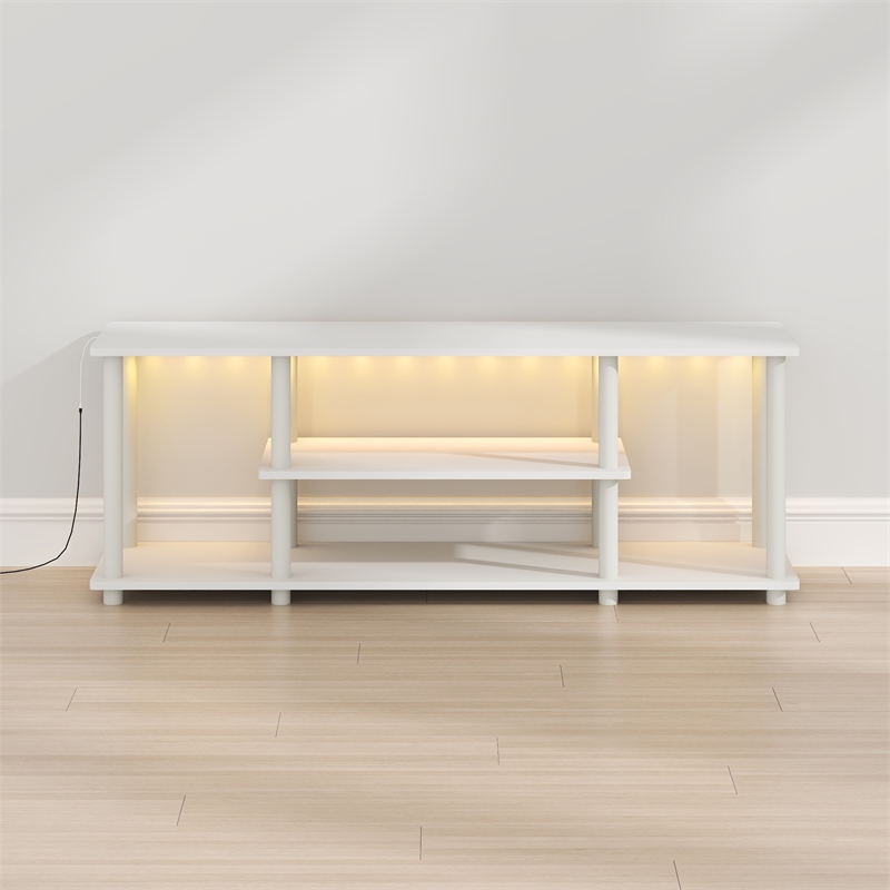 Pemberly Row 3-Tier LED No Tools TV Stand for TV up to 50 Inch in White