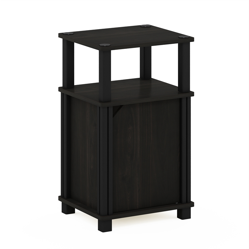 Pemberly Row 3-Tier Open Nightstand with Door Cabinet Side Table in Espresso