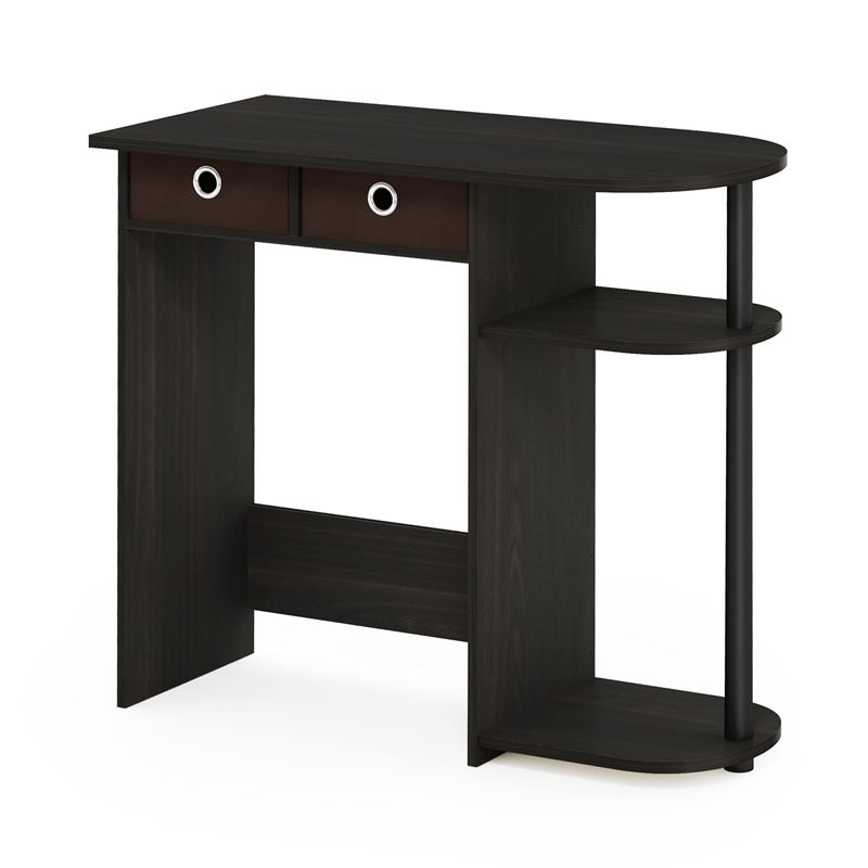 Pemberly Row 32-Inch Console Table 2 Fabric Drawers Open Shelves in Espresso