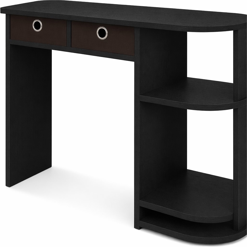 Pemberly Row 32-Inch Console Table 2 Fabric Drawers Open Shelves in Espresso