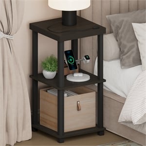 Pemberly Row 3-Tier Thick Tabletop Toolless Open Nightstand in Espresso