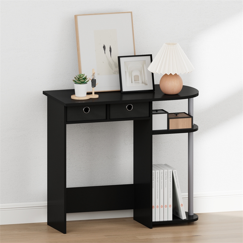 Pemberly Row 32-Inch Console Table 2 Fabric Drawers Open Shelves in Black