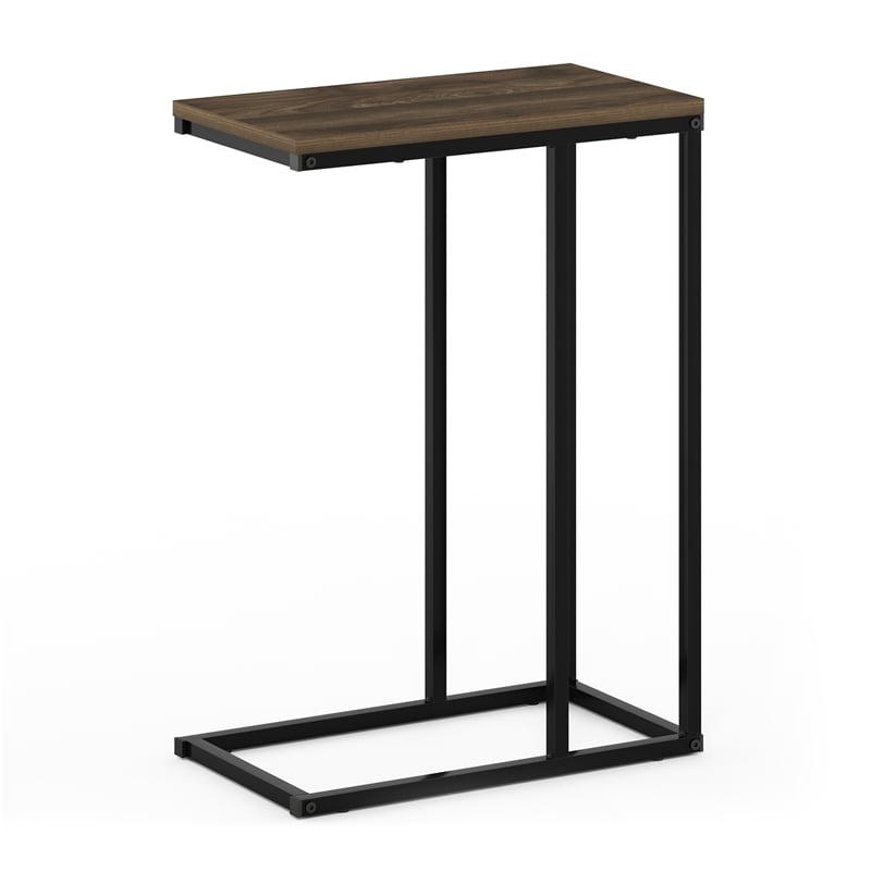 Pemberly Row C-shape Metal Frame Nightstand Side Table in Columbia Walnut