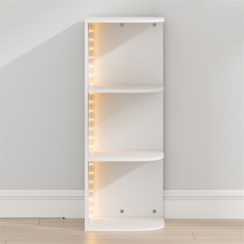 Pemberly Row 3-Tier Corner LED Lights Open Shelves Bookcase in White