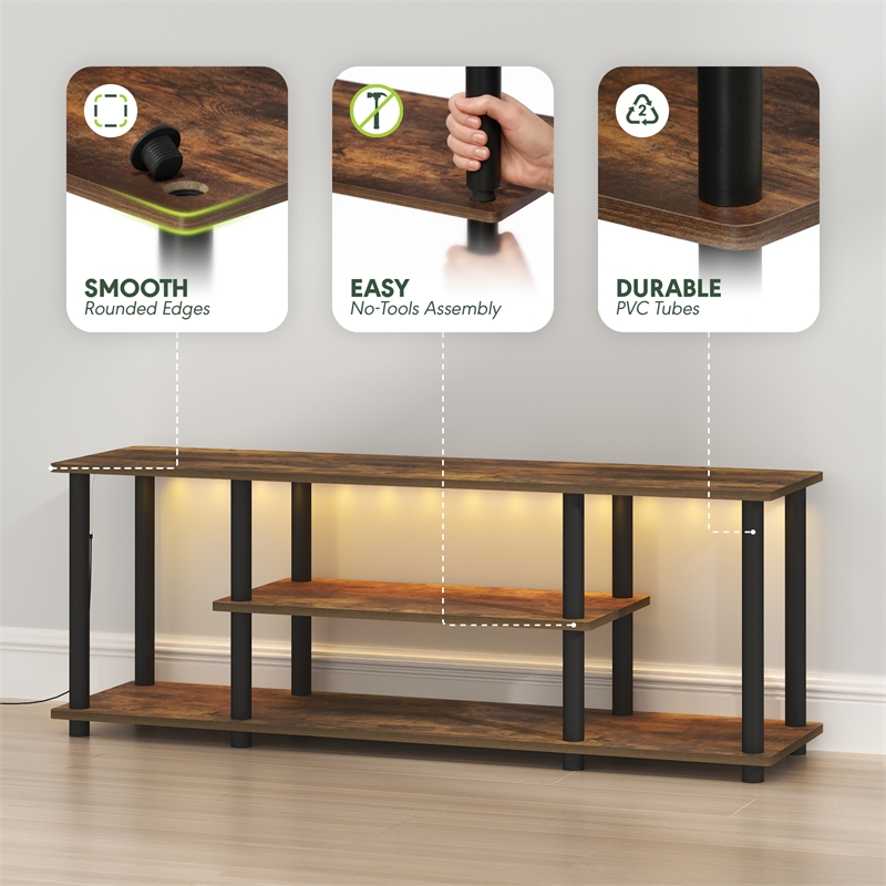 Pemberly Row 3-Tier LED No Tools TV Stand for TV up to 50 Inch in Amber Pine