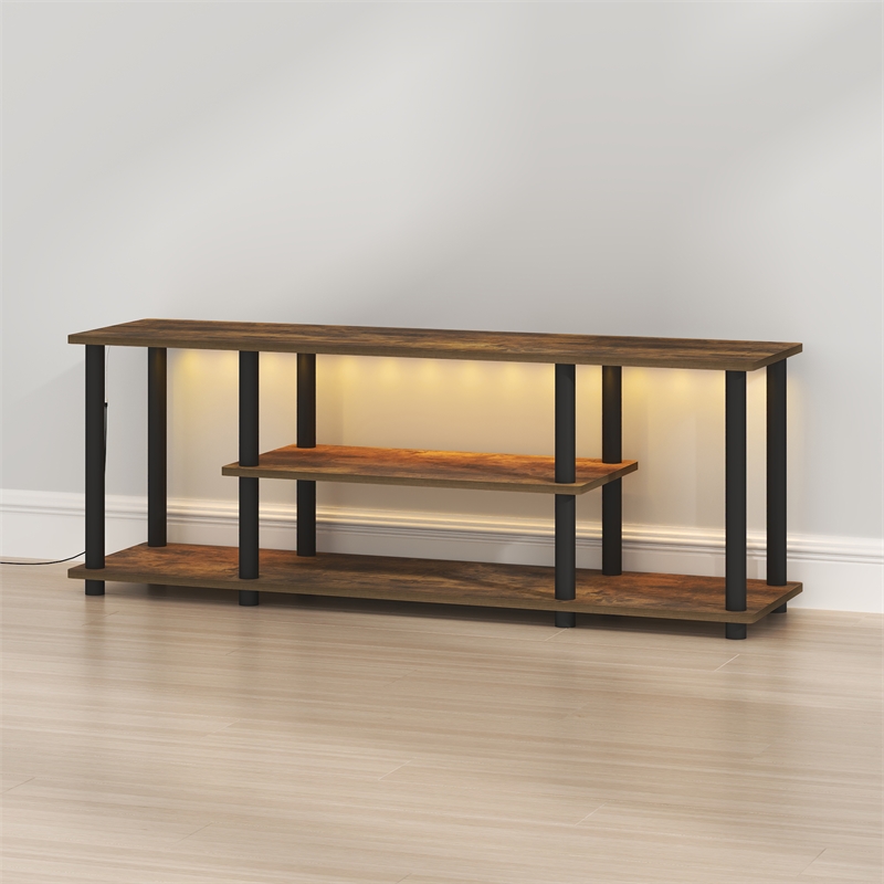 Pemberly Row 3-Tier LED No Tools TV Stand for TV up to 50 Inch in Amber Pine
