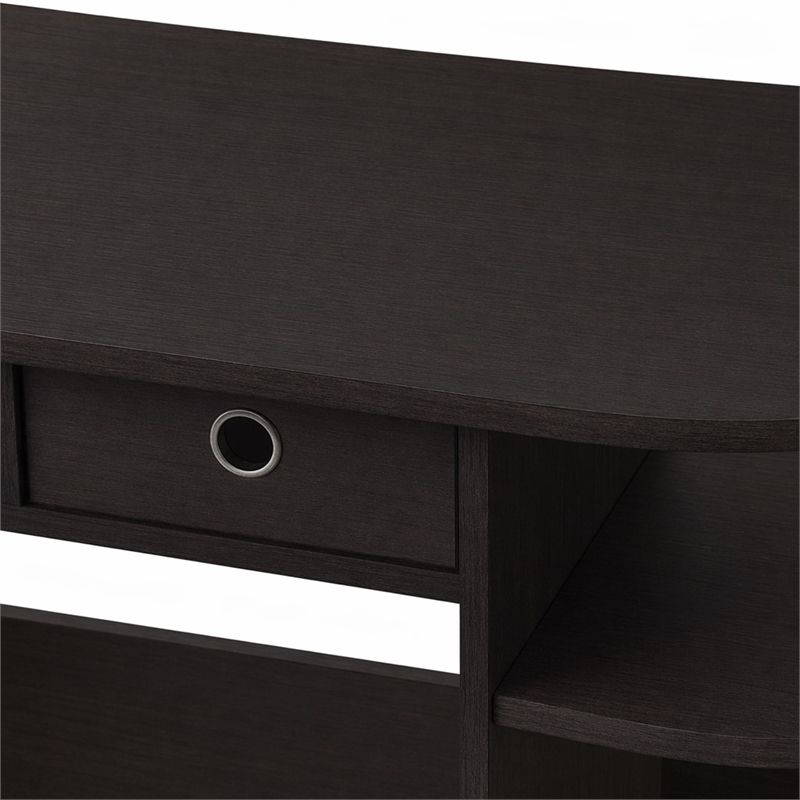 Pemberly Row 32-Inch Console Table 2 Fabric Drawers Open Shelves in Dark Walnut
