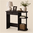 Pemberly Row 32-Inch Console Table 2 Fabric Drawers Open Shelves in Dark Walnut