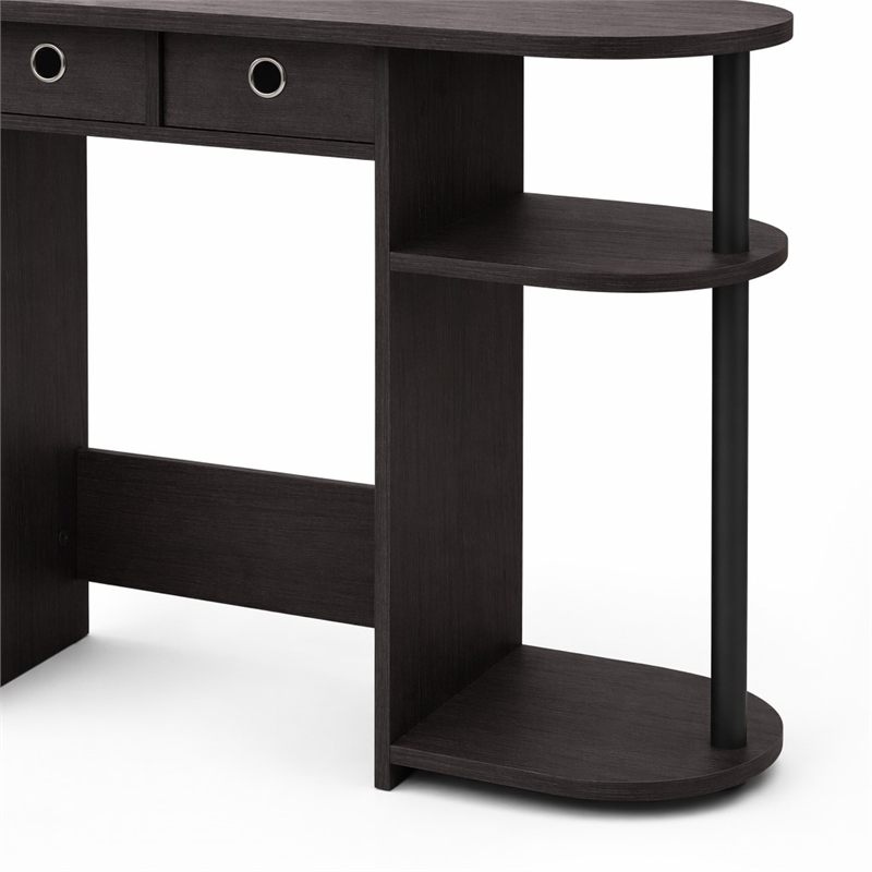 Pemberly Row 32-Inch Console Table 2 Fabric Drawers Open Shelves in Dark Walnut