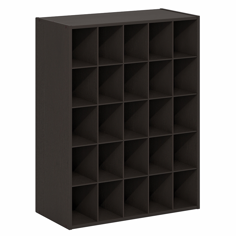 Pemberly Row 25-Cube Stackable Shoe Rack for Closet Entryway in Black Dark Oak