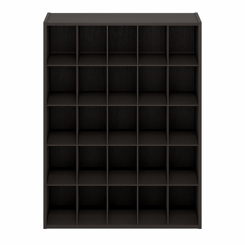 Pemberly Row 25-Cube Stackable Shoe Rack for Closet Entryway in Black Dark Oak