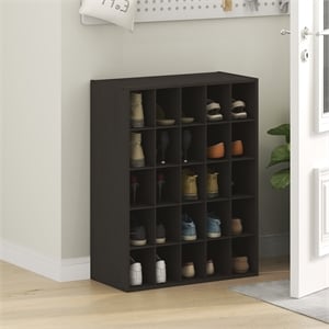 Pemberly Row 25-Cube Stackable Shoe Rack for Closet Entryway in Black Dark Oak