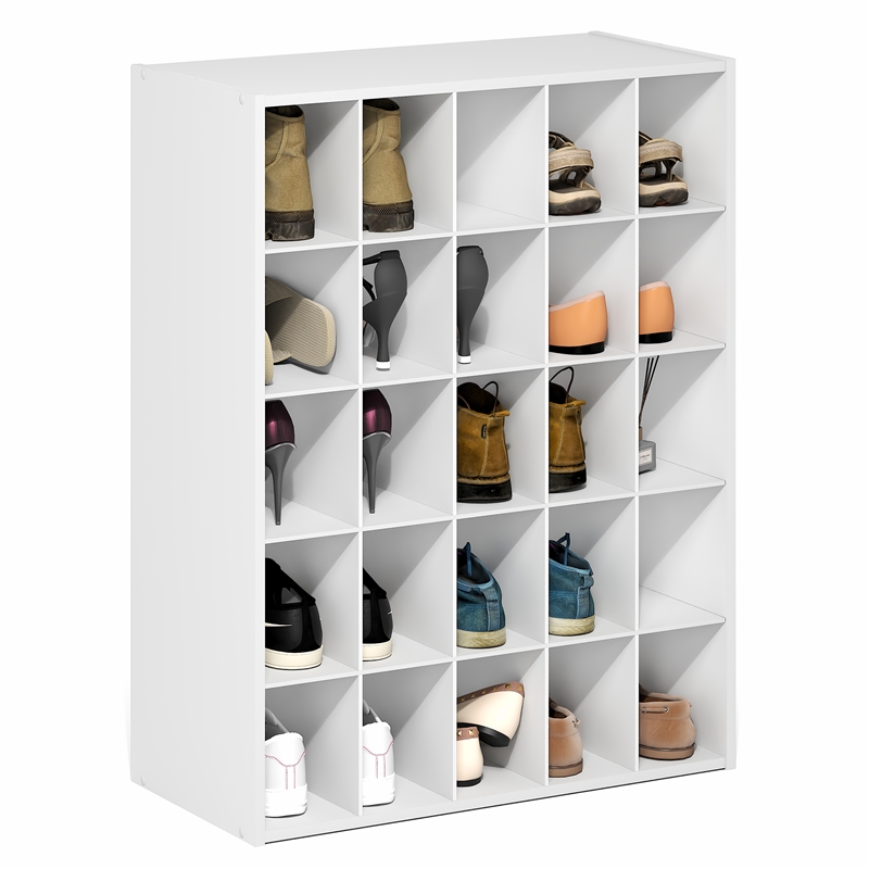 Pemberly Row 25-Cube Stackable Shoe Rack for Closet Entryway in White