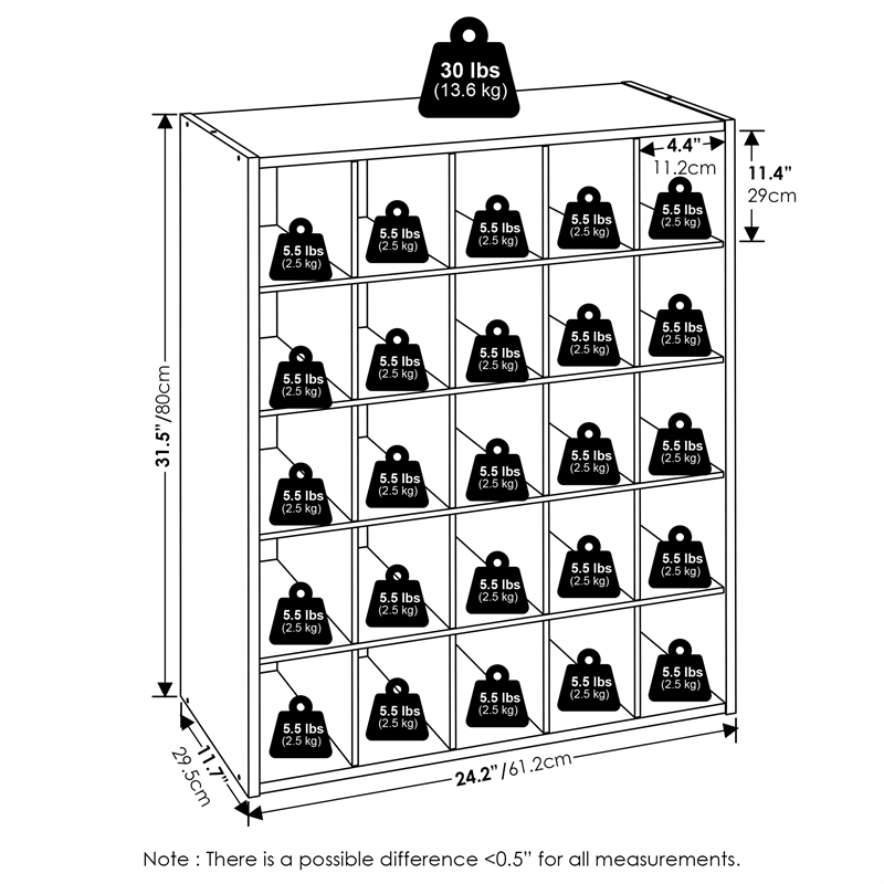Pemberly Row 25-Cube Stackable Shoe Rack for Closet Entryway in White