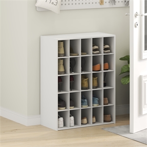 Pemberly Row 25-Cube Stackable Shoe Rack for Closet Entryway in White