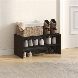 Pemberly Row 24-Inch Stackable Shoe Rack for Closet Entryway in Black Dark Oak