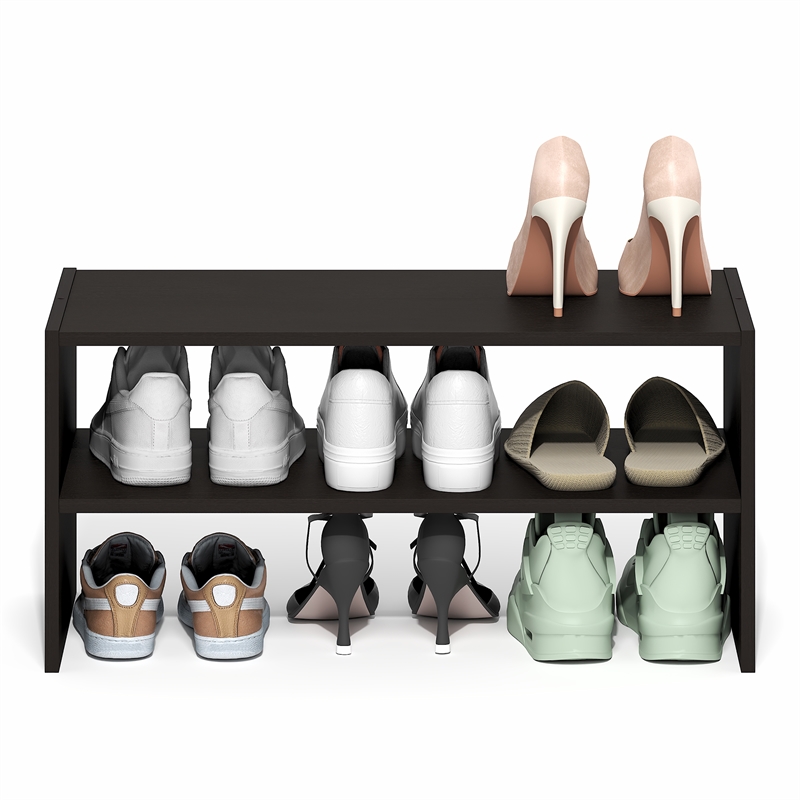 Pemberly Row 24-Inch Stackable Shoe Rack for Closet Entryway in Black Dark Oak
