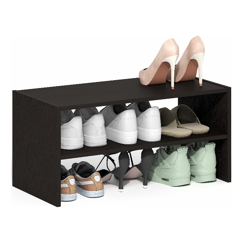 Pemberly Row 24-Inch Stackable Shoe Rack for Closet Entryway in Black Dark Oak