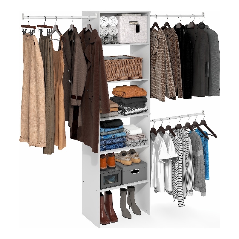 Pemberly Row 5-Tier Adjustable Closet Organizer with Hanging Bars in White