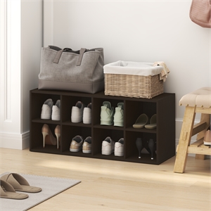 Pemberly Row 8-Cube Stackable Shoe Rack for Closet Entryway in Black Dark Oak