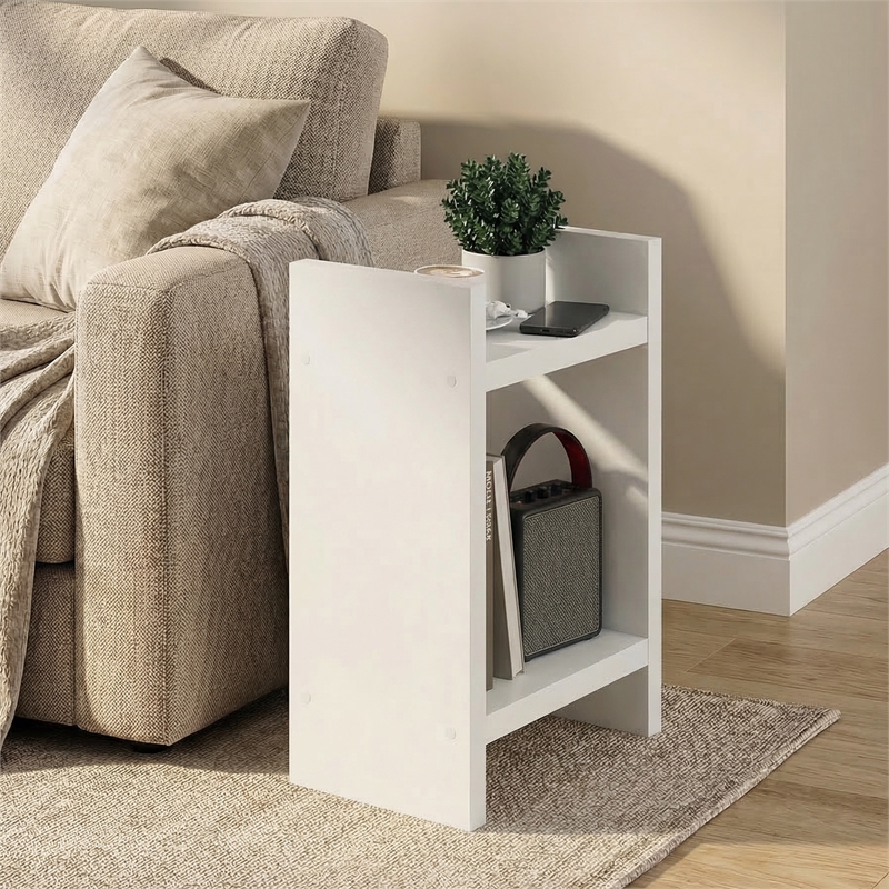 Pemberly Row 2-Tier Open End Table with 1.2-Inch Extra Thick Frame in White
