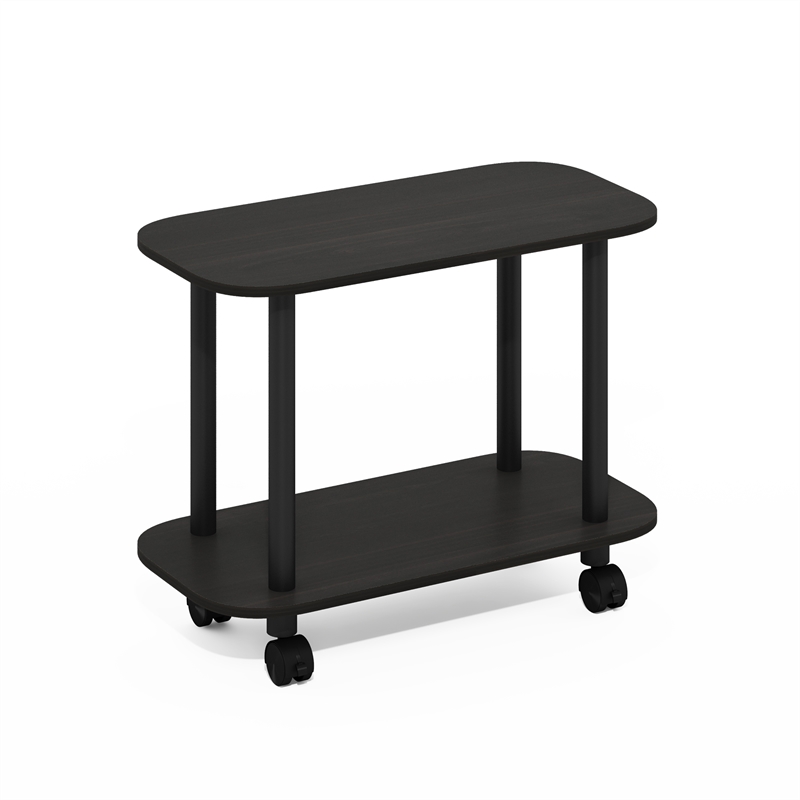 Pemberly Row 2-Tier Oval Nightstand with Wheels Round Corner in Espresso