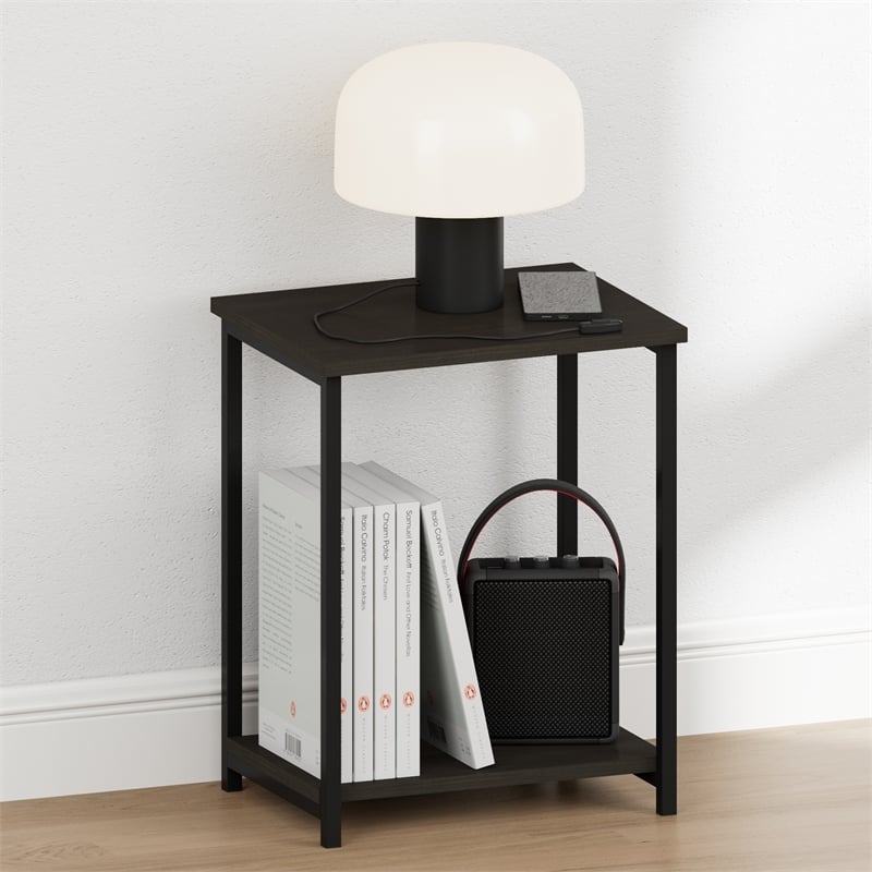 Pemberly Row 2-Tier Metal Frame Open Nightstand End Table in Espresso