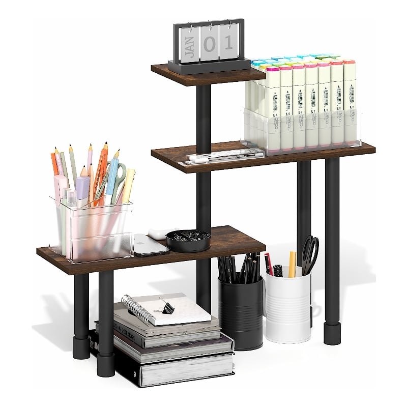 Pemberly Row 3-Tier Adjustable Desktop Organizer in Amber Pine