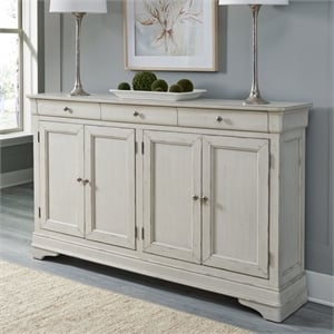 Pemberly Row Hall Buffet with Felt Lined Drawers and Peg Accents in White