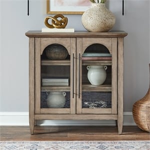Pemberly Row 2 Door Accent Cabinet with Glass Doors and Archway in Brown