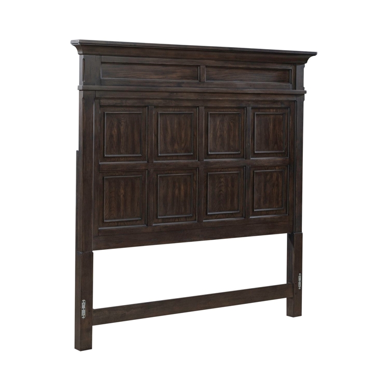 Pemberly Row Queen Panel Headboard with Crown Molding in Saddle Brown Finish