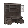 Pemberly Row Credenza and Hutch Home Office Desk Set with Lighting in Brown