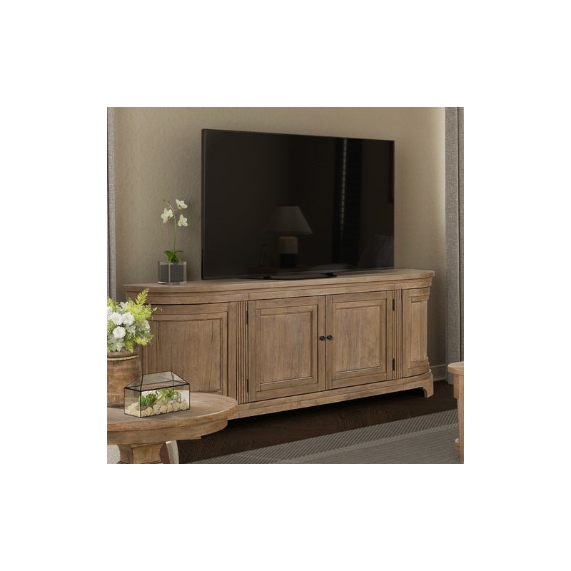 Pemberly Row 82 Inch TV Console with Curved Doors and Shelving in Brown
