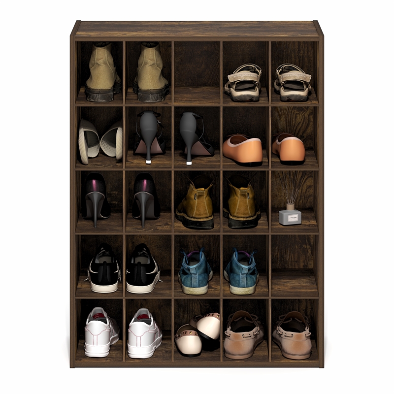 Pemberly Row 25-Cube Stackable Shoe Rack for Closet Entryway in Amber Pine