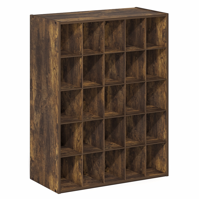 Pemberly Row 25-Cube Stackable Shoe Rack for Closet Entryway in Amber Pine