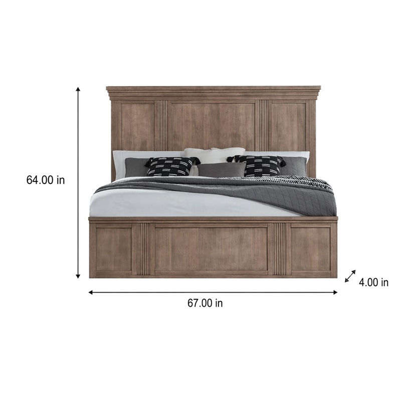 Pemberly Row Queen Panel Bed Headboard with Step Crown in Brown
