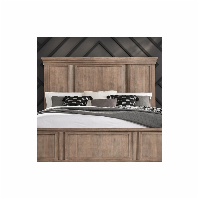 Pemberly Row Queen Panel Bed Headboard with Step Crown in Brown