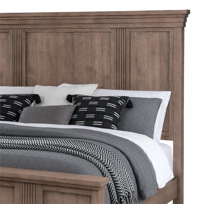 Pemberly Row Queen Panel Bed Headboard with Step Crown in Brown