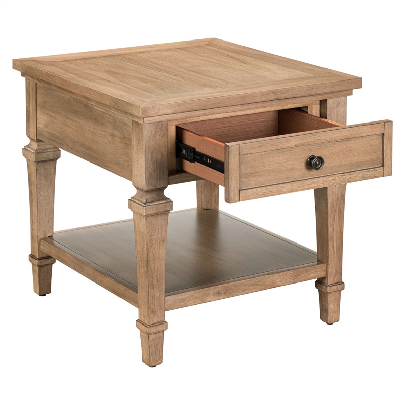 Pemberly Row End Table with Storage Drawer and Open Shelf in Brown