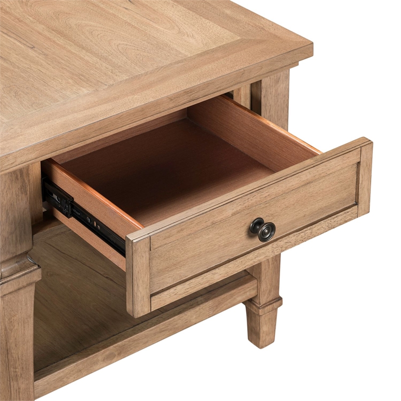 Pemberly Row End Table with Storage Drawer and Open Shelf in Brown