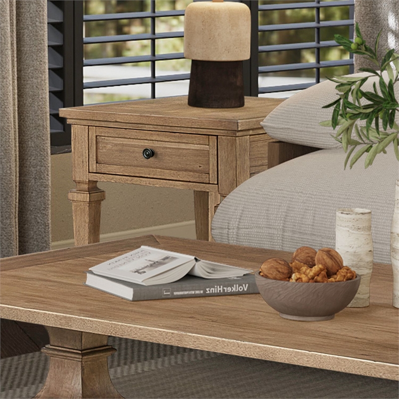 Pemberly Row End Table with Storage Drawer and Open Shelf in Brown